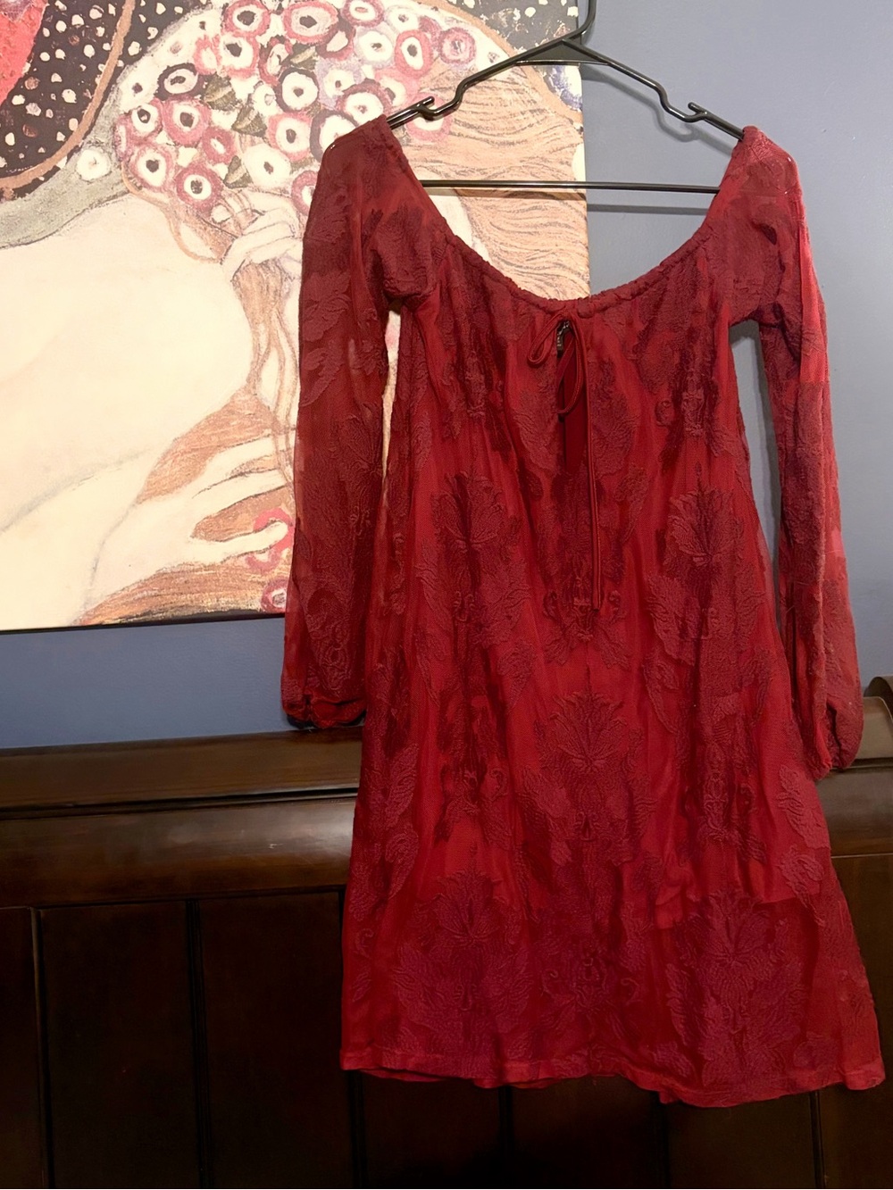 For Love & Lemons Off-Shoulder Lace Mini Dress in Crimson - Picture 2 of 4
